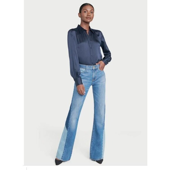 Frame Le High Flare Diagonal Block Boho Patchwork Hippie Jeans 26 29inseam - Picture 4 of 16